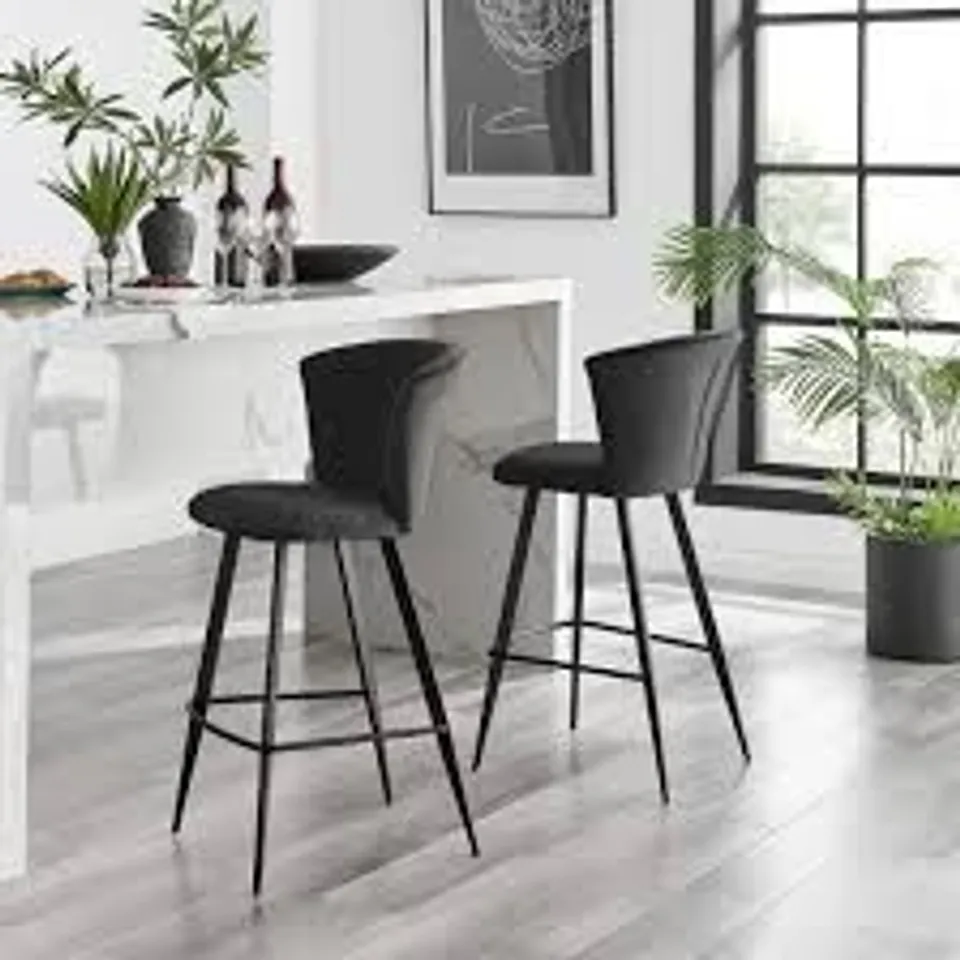 BOXED SET OF 2 JUNIPER BLACK VELVET BLACK LEG BAR STOOLS