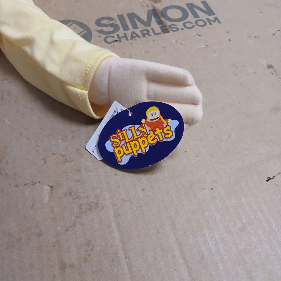 SILLY PUPPETS PLUSH HAND PUPPET – YELLOW-HAIRED CHARACTER IN YELLOW TOP AND BLUE JEANS