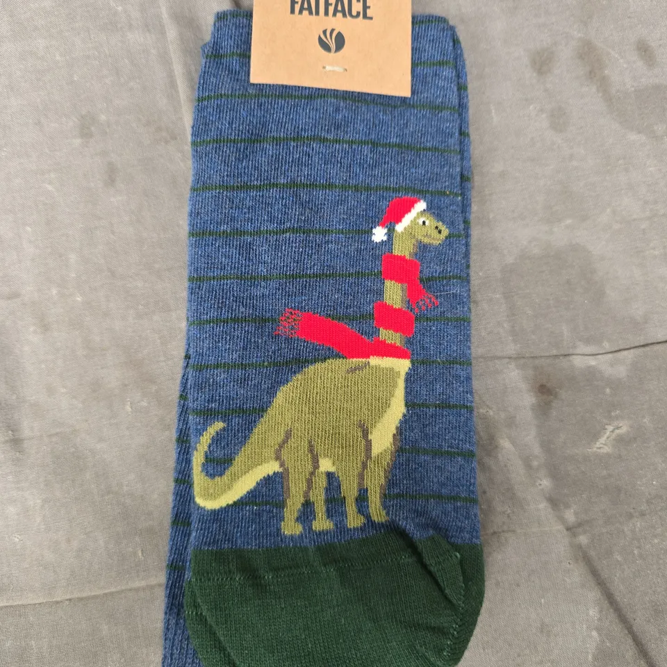 FATFACE 1PK SANTA DINO SOCK SIZE 9.5-11