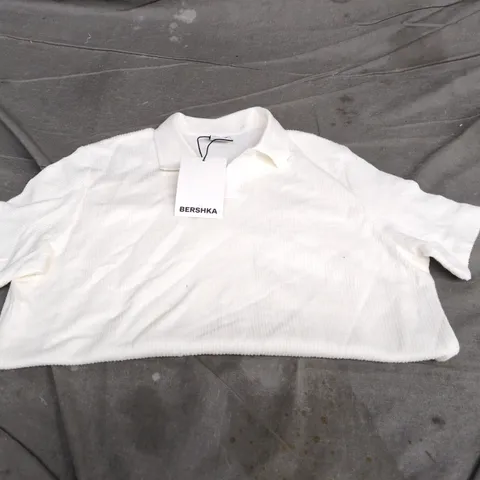 BERSHKA WHITE POLO SHIRT - EU 34 / UK 6 (XS)