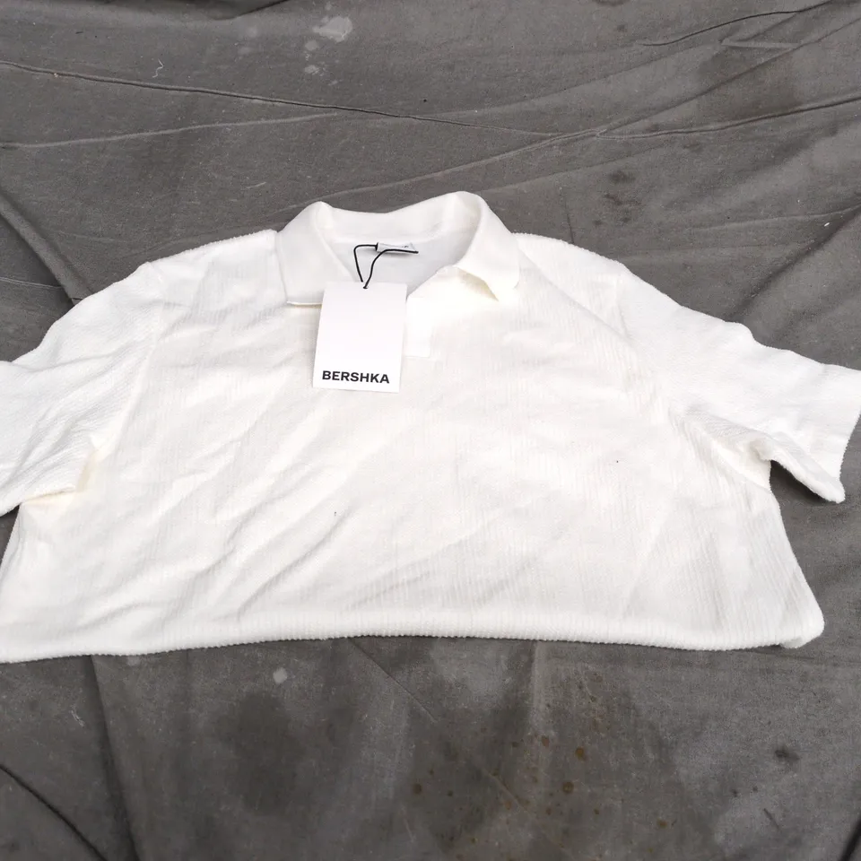 BERSHKA WHITE POLO SHIRT - EU 34 / UK 6 (XS)