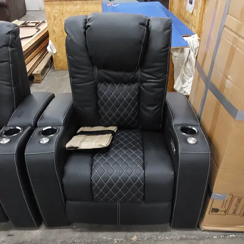 DESIGNER RECLINER FAUX LEATHER EASY CHAIR - BLACK