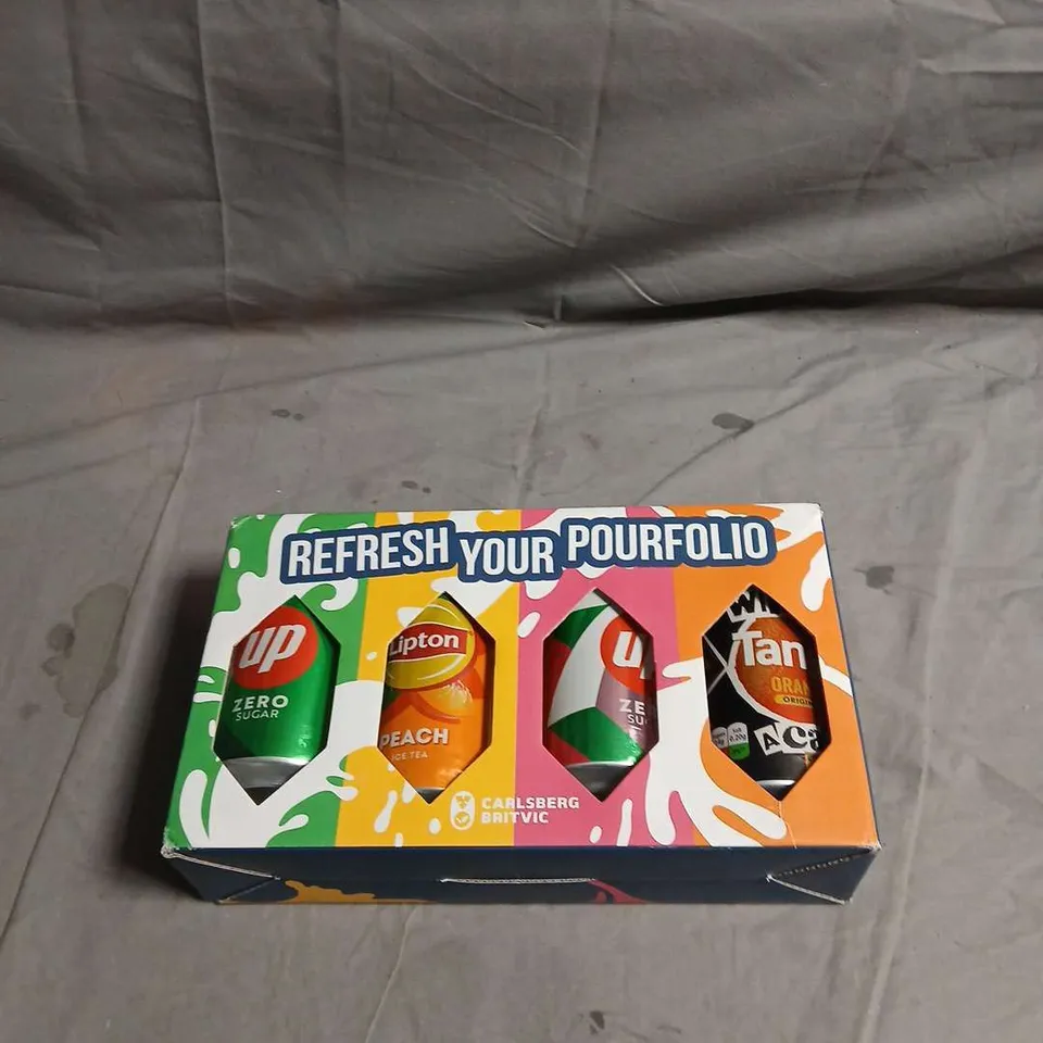 FOUR-CAN SOFT DRINK SAMPLER PACK – TANGO, 7UP ZERO SUGAR, LIPTON PEACH ICED TEA & 7UP