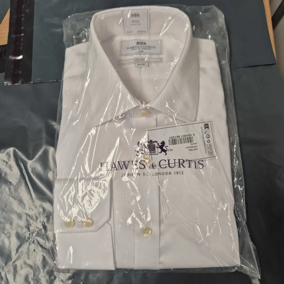 HAWES & CURTIS WHITE SLIM FIT NON-IRON DRESS SHIRT – COLLAR 16.5 IN (SLEEVE 36 IN) – ORIGINAL PACKAGING