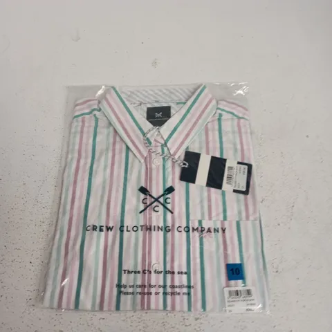 CREW CLOTHING COMPANY RELAXED FIT POPLIN SHIRT – MULTI STRIPE, UK 10
