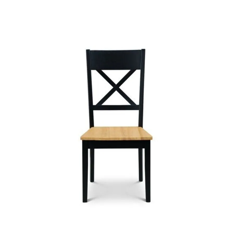 BOXED PAIR OF MULFORD SOLID WOOD DINING CHAIR - OAK/BLACK (1 BOX)