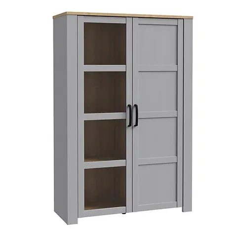 BOXED BOHOL 2 DOOR DISPLAY CABINET IN RIVIERA OAK/GREY OAK (2 BOXES)