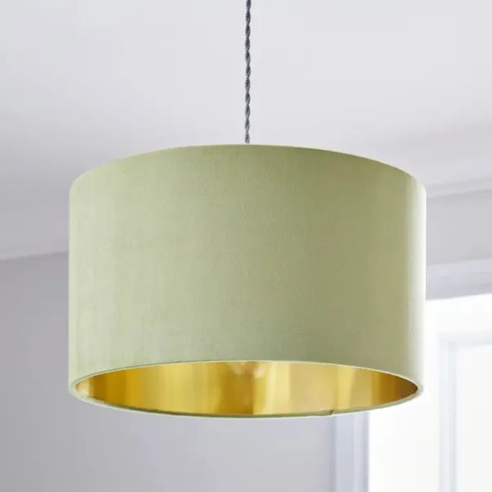 BOXED NESA VELVET DRUM LAMP SHADE - FERN