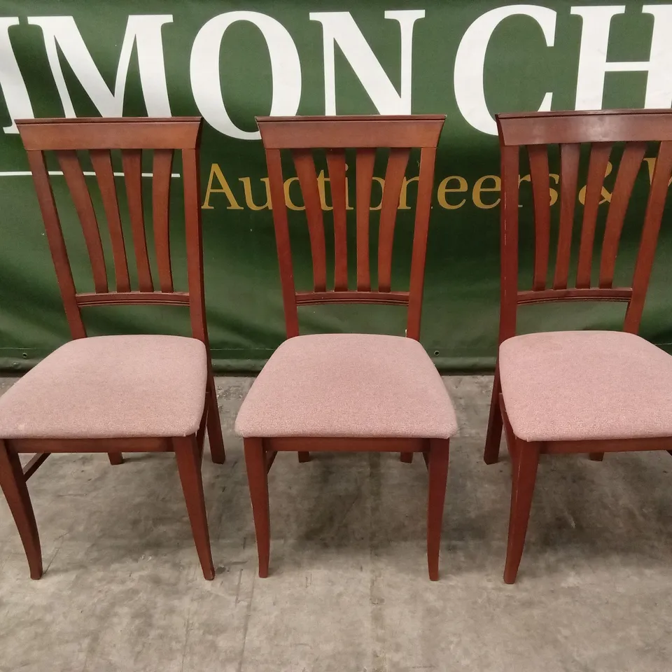 SET OF 5 DESIGNER WOOD DINING CHAIRS WITH FABRIC SEAT