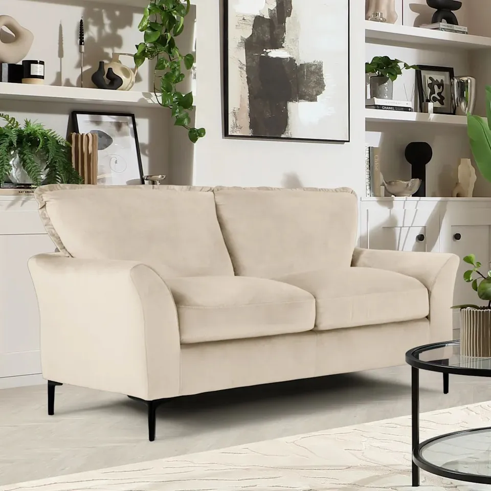 BOXED SEYMOUR 3 SEATER SOFA, CHAMPAGNE HOUSE VELVET (1 BOX)