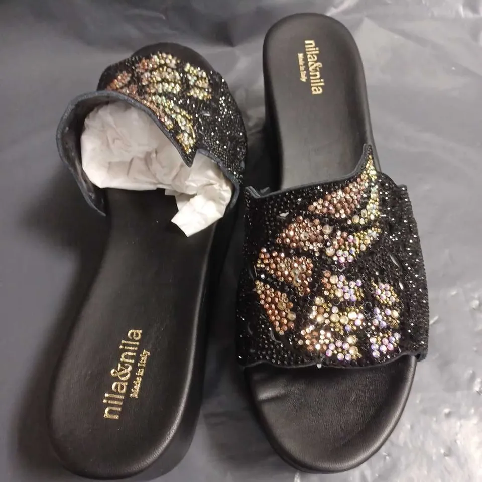 PAIR OF NILA & NILA OPEN TOE SEQUIN SHOES - 42