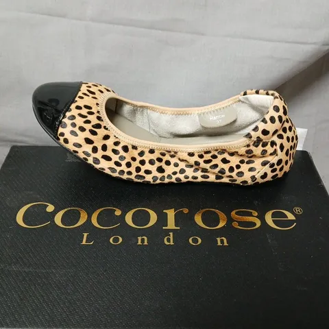 COCOROSE LONDON LEOPARD PRINT BALLET FLATS – UK 4 (EU 37) WITH BLACK PATENT TOE
