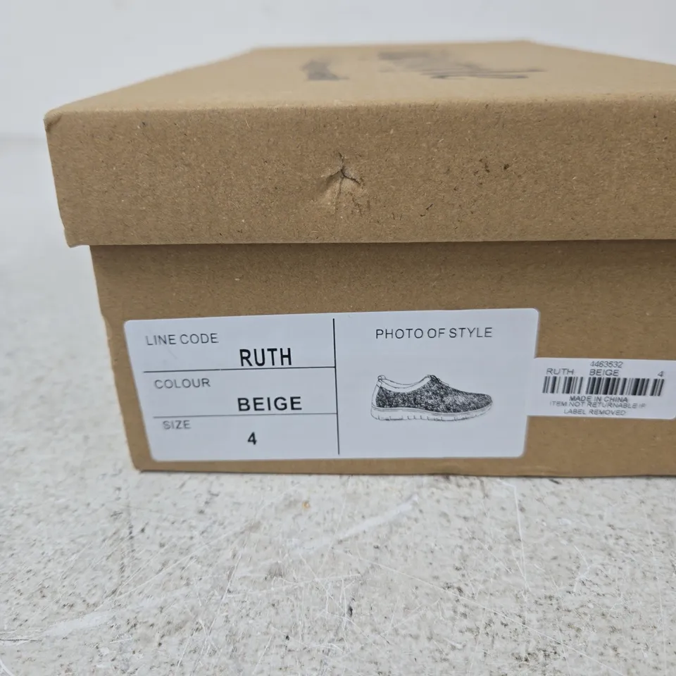 CUSHION-WALK LIFESTYLE RUTH BEIGE KNIT SLIP-ON SHOES – UK 4