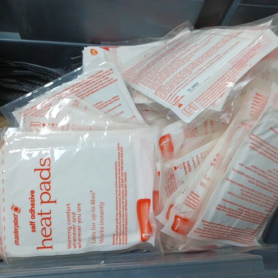 BOX OF APPROXIMATELY 14 ASSORTED ITEMS TO INCLUDE - SET OF 6 TAPE , HEAT PADS , BOSTIK GLU DOTS ETC