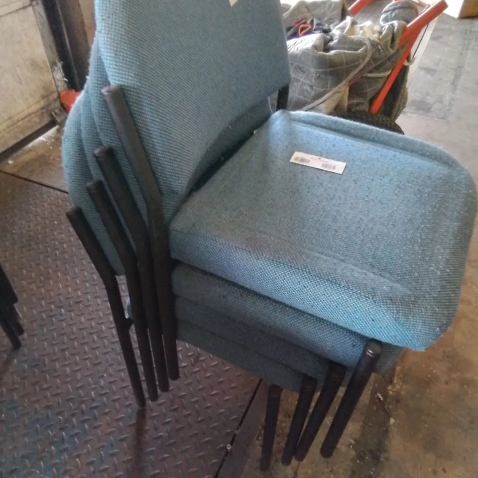4X BLUE FABRIC CHAIRS WITH BLACK FRAME