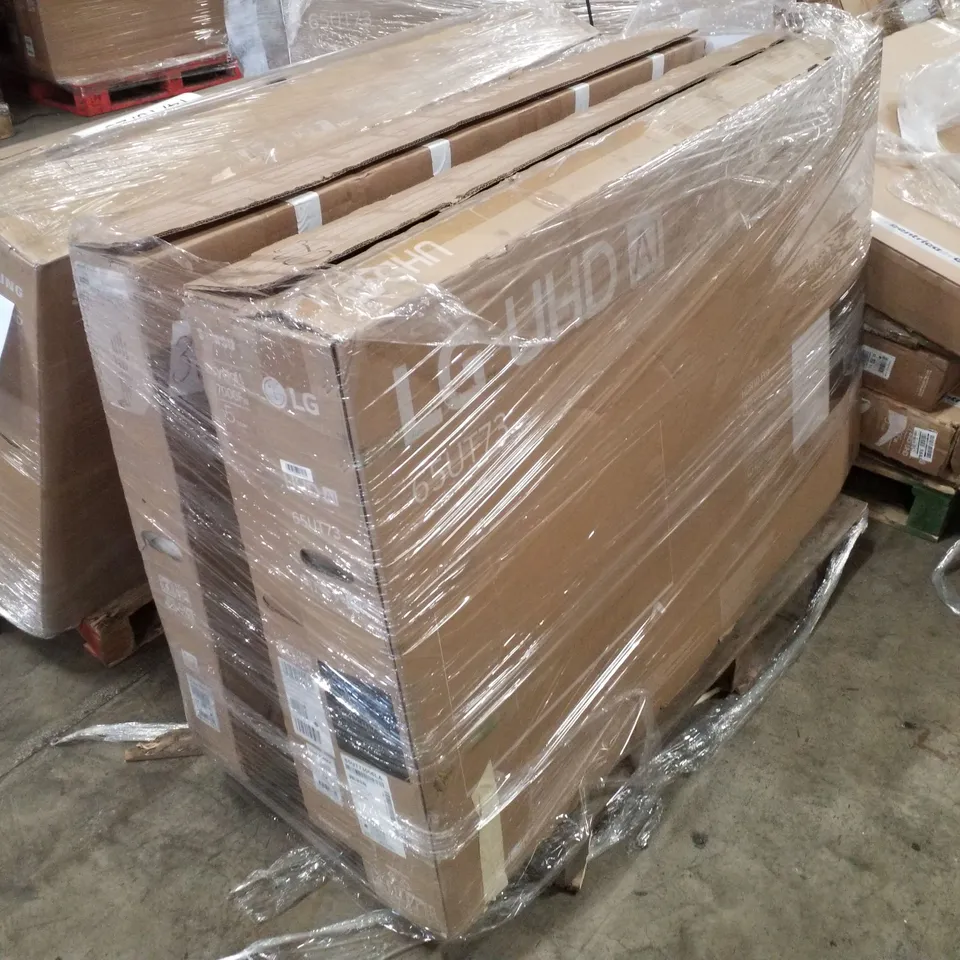 PALLET OF FIVE ASSORTED WAREHOUSE DAMAGED TV'S TO INCLUDE;
