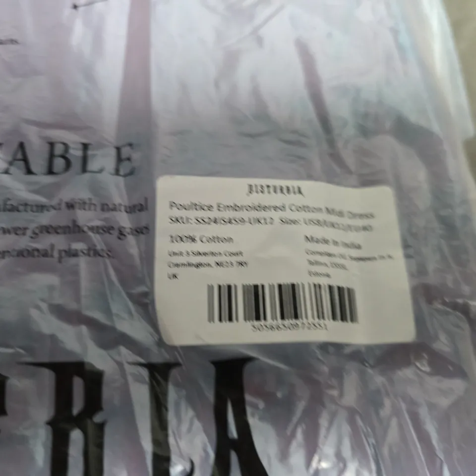 BAGGED DISTURBIA EMBROIDERED COTTON MIDI DRESS -  SIZE 12
