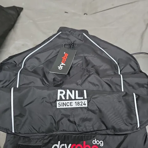 DRYROBE DOG COAT – RNLI CHARITY EDITION, BLACK WITH RED FLEECE LINING SIZE L