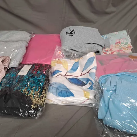 BOX OF ASSORTED CLOTHING ITEMS IN VARIOUS COLOURS, SIZES AND STYLES