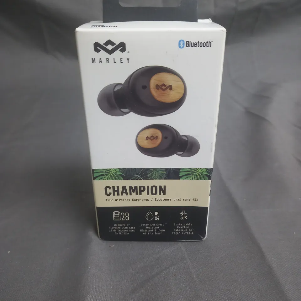 BOXED MARLEY CHAMPION TRUE WIRELESS EARPHONES - BLACK 