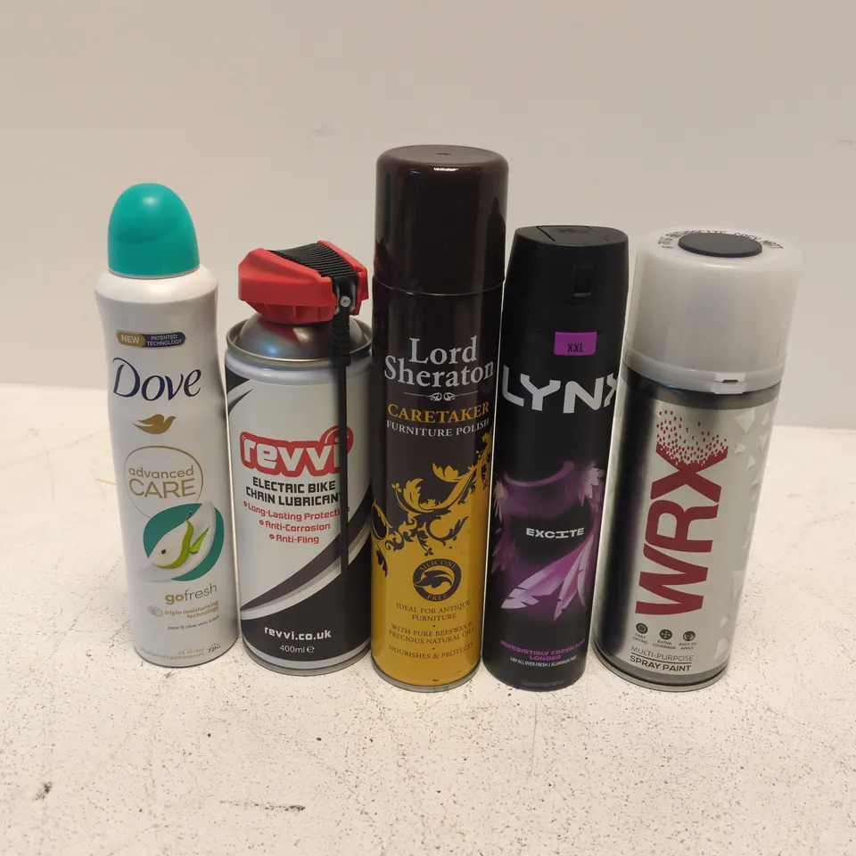 APPROXIMATELY 13 ASSORTED AEROSOLS TO INCLUDE LYNX EXCITE, FURNITURE POLISH, WRX SPRAY PAINT, ETC - COLLECTION ONLY