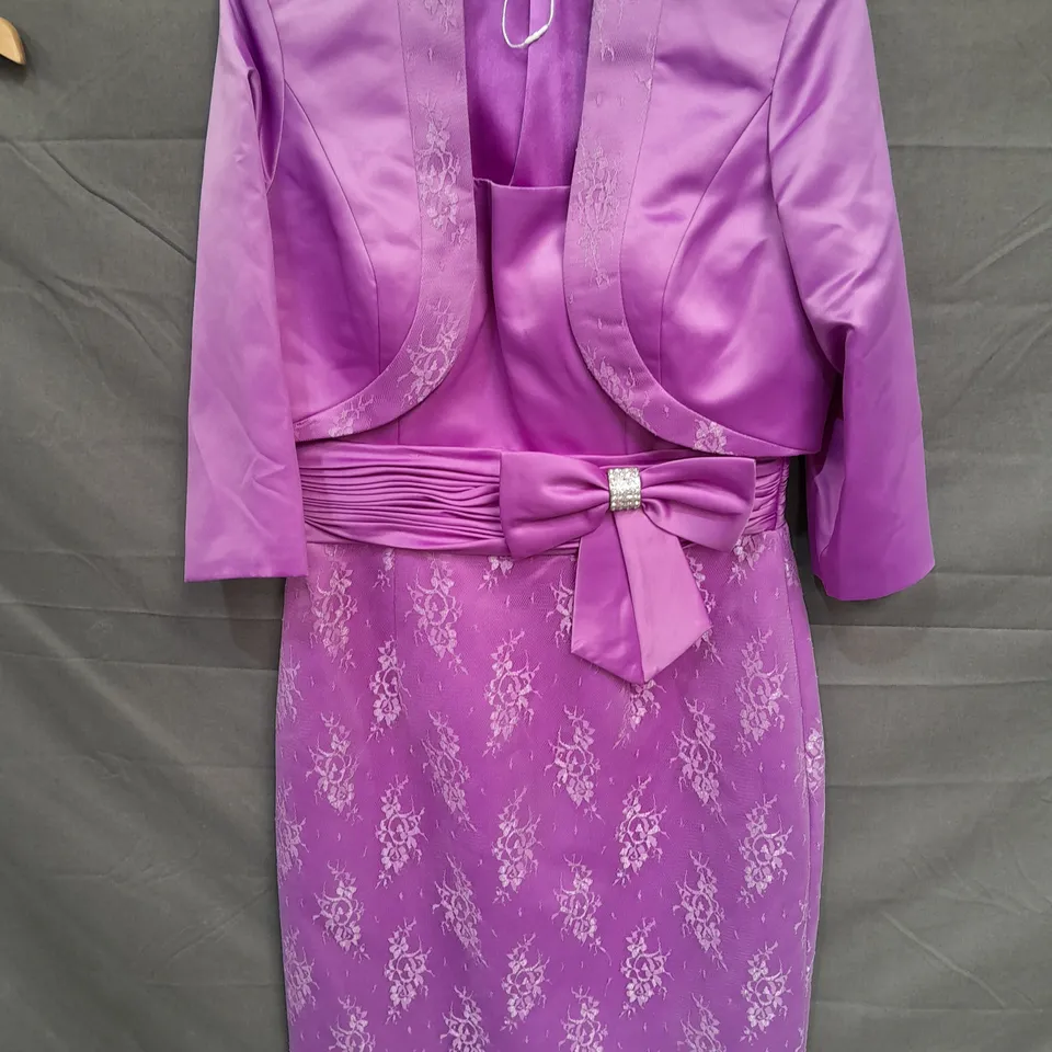 JOHN CHARLES BOW DETAIL EMBELLISHED OCCASIONAL DRESS AND JACKET SET IN PURPLE - 40