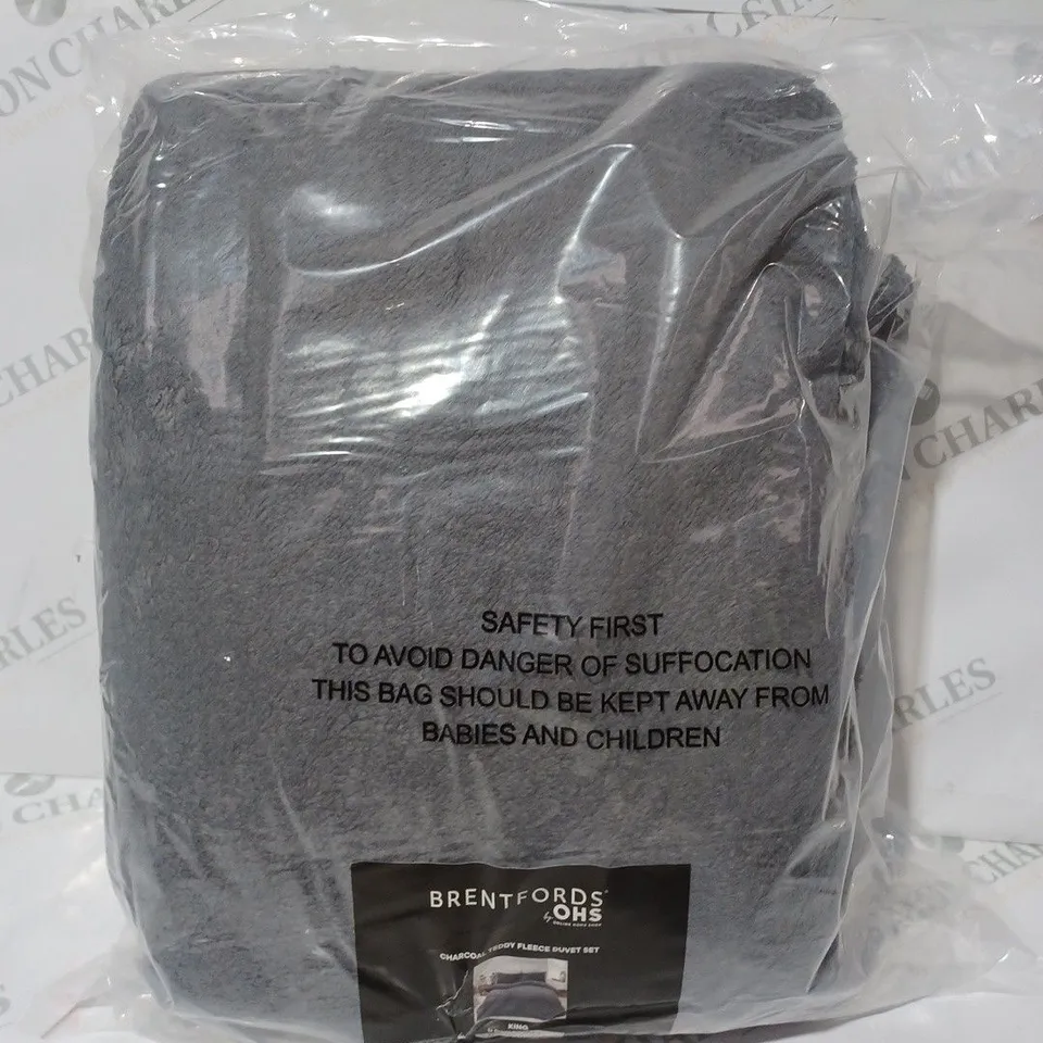 BRENTFORDS CHARCOAL TEDDY FLEECE DUVET SET - KING SIZE