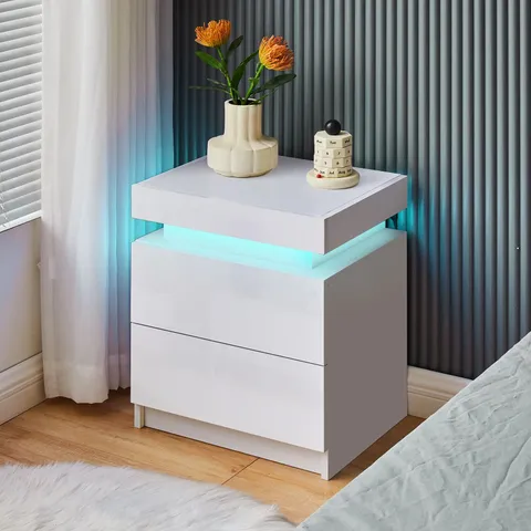 BOXED KUMAR LED LIGHT BEDSIDE NIGHTSTAND [2 DRAWERS] 