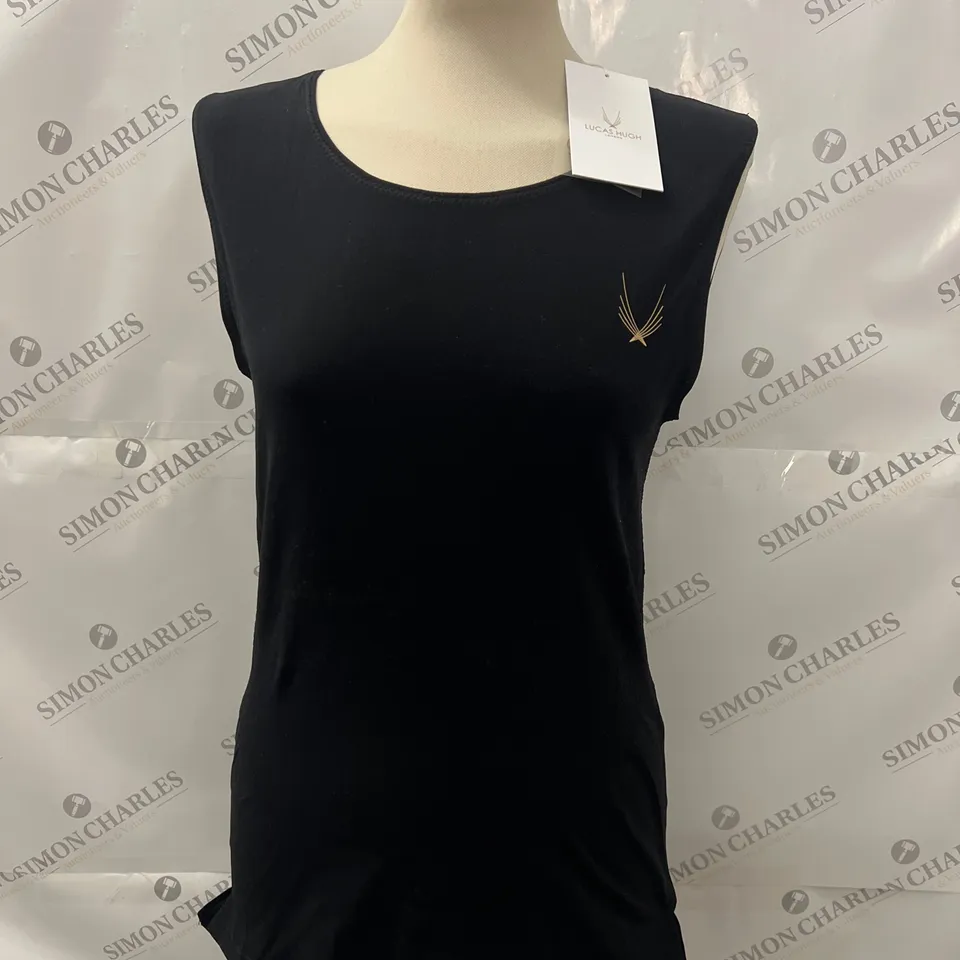 LUCAS HUGH TECHNICAL KNIT SLEEVELESS T SHIRT IN BLACK SIZE M/L