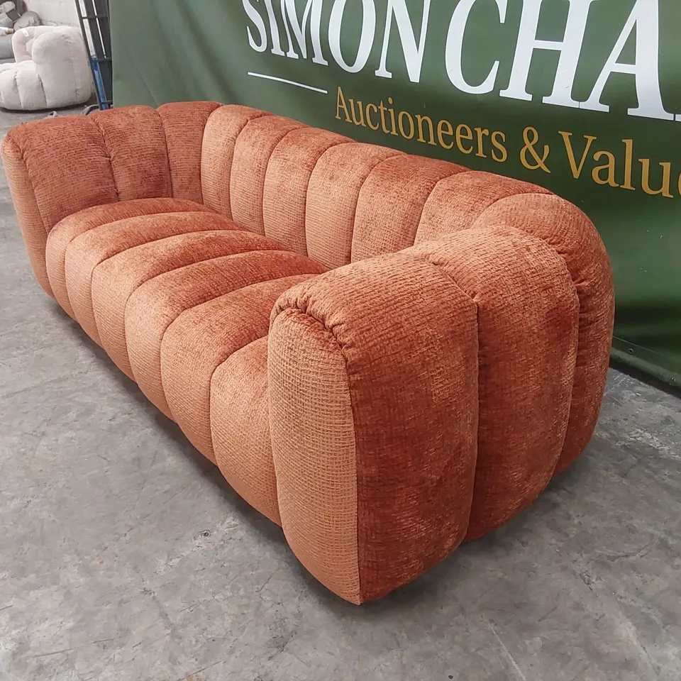 QUALITY DESIGNER BELLE 4 SEATER GLAM BLOCK FABRIC SOFA - BURNT ORANGE 
