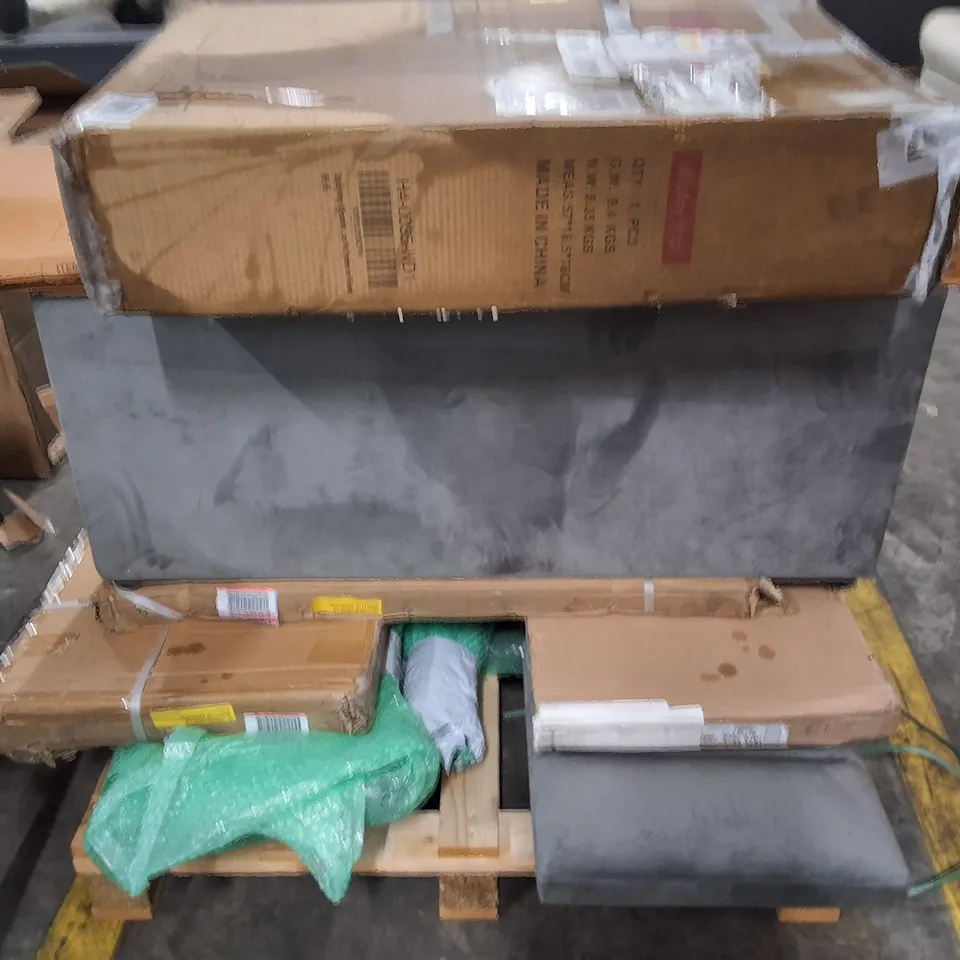 PALLET OF ASSORTED FLAT PACK FURNITURE PARTS TO INCLUDE AANYA BED FRAME, SHOWER PANEL AND BED FRAME PARTS