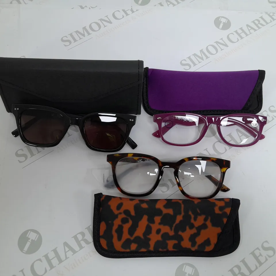 HUMMING BIRD 1 PAIR SUNGLASSES, 2 READER GLASSES TAN 2