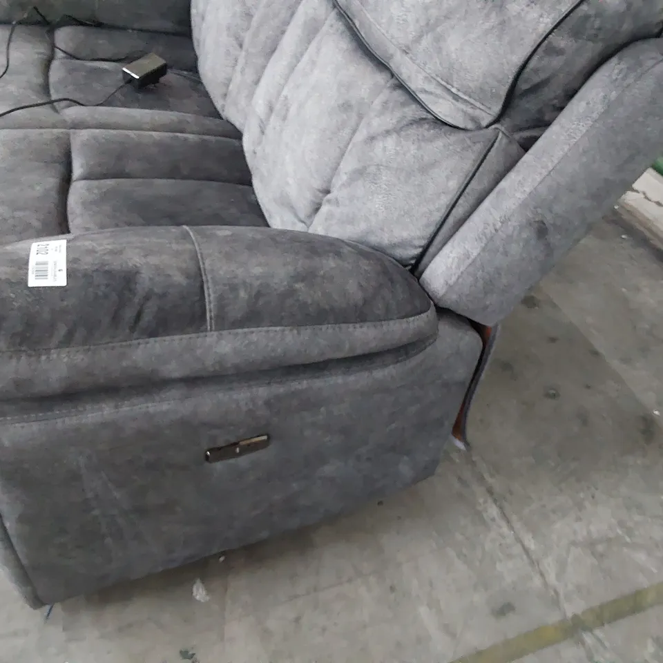 DESIGNER ORION POWER RECLINING TWO SEATER SOFA CHARCOAL SUEDE WITH BLACK PIPING 