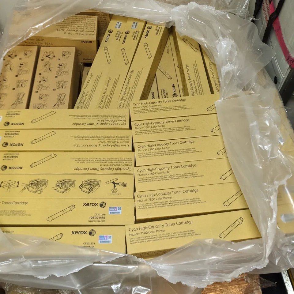PALLET CONTAINING APPROXIMATELY 60 XEROX PRODUCTS INCLUDING PHASER 3610, CYAN HIGH-CAPACITY TONER CARTRIDGE ETC.
