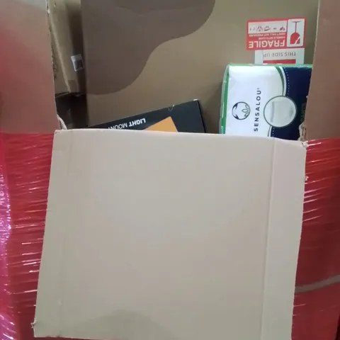 PALLET OF ASSORTED HOUSEHOLD ITEMS TO INCLUDE, ELECTRIC CLOTHES DRYER, UNIVERSAL WOODEN STAND,INCONTINENCE PANTS,KEYBOARD AND OTHER ASSORTED ITEMS...