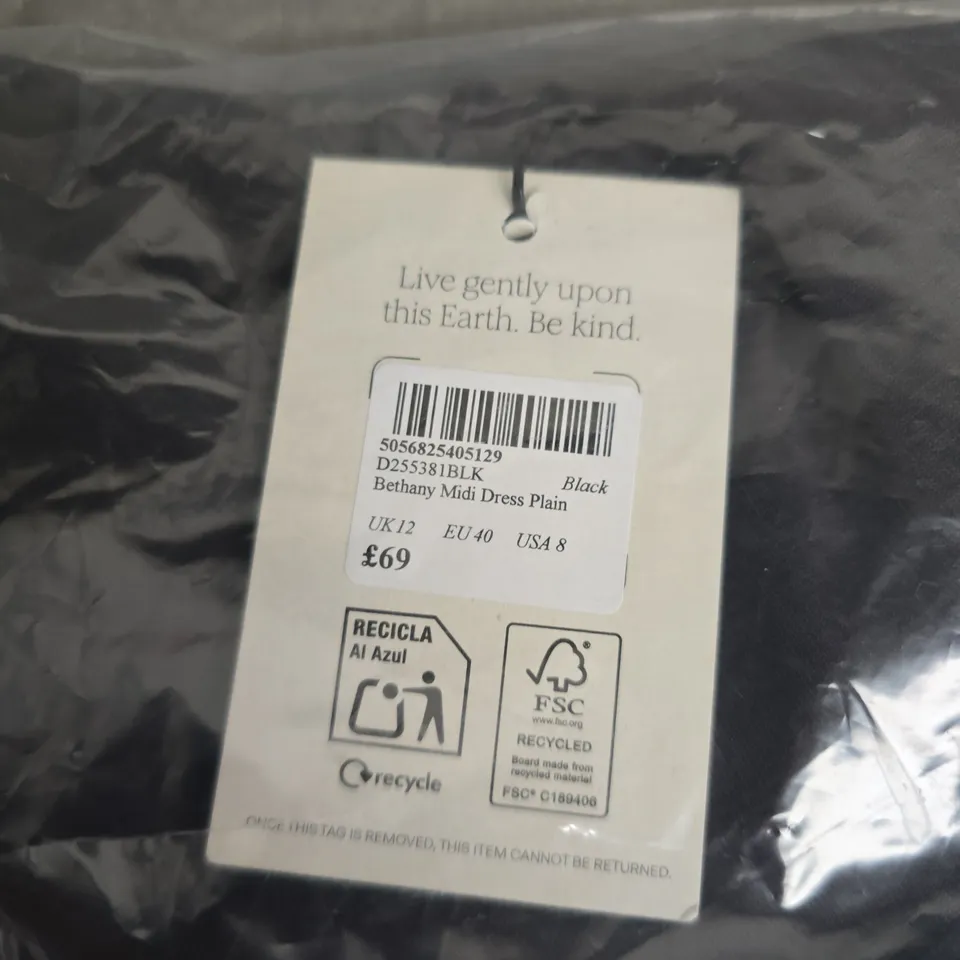 BAGGED NOBODY'S CHILD BETHANY MIDI DRESS PLAIN – BLACK, UK 12 (EU 40, USA 8)