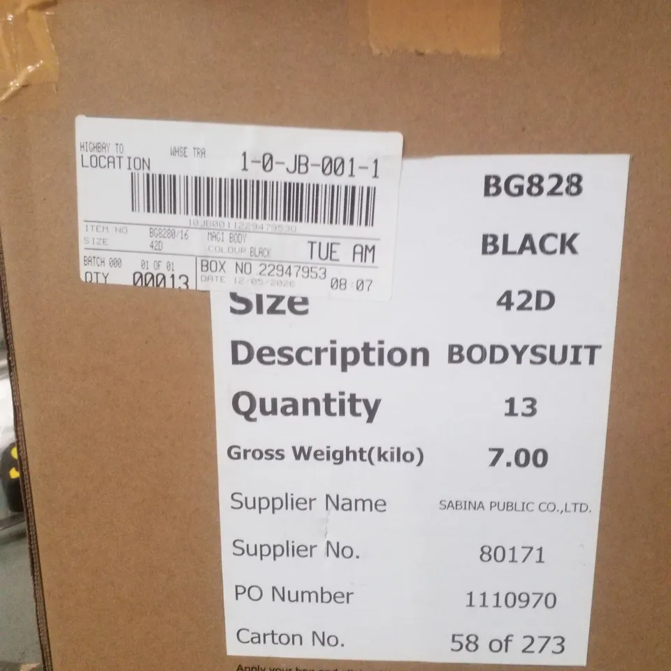 BOX CONTAINING APPROXIMATELY 13 BRAND NEW MAGISCULPT BLACK BODYSUITS - SIZE 42D