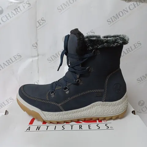 BOXED RIEKER WATER RESISTANT WARM LINED HIKING LACE UP BOOTS, NAVY - SIZE 7.5