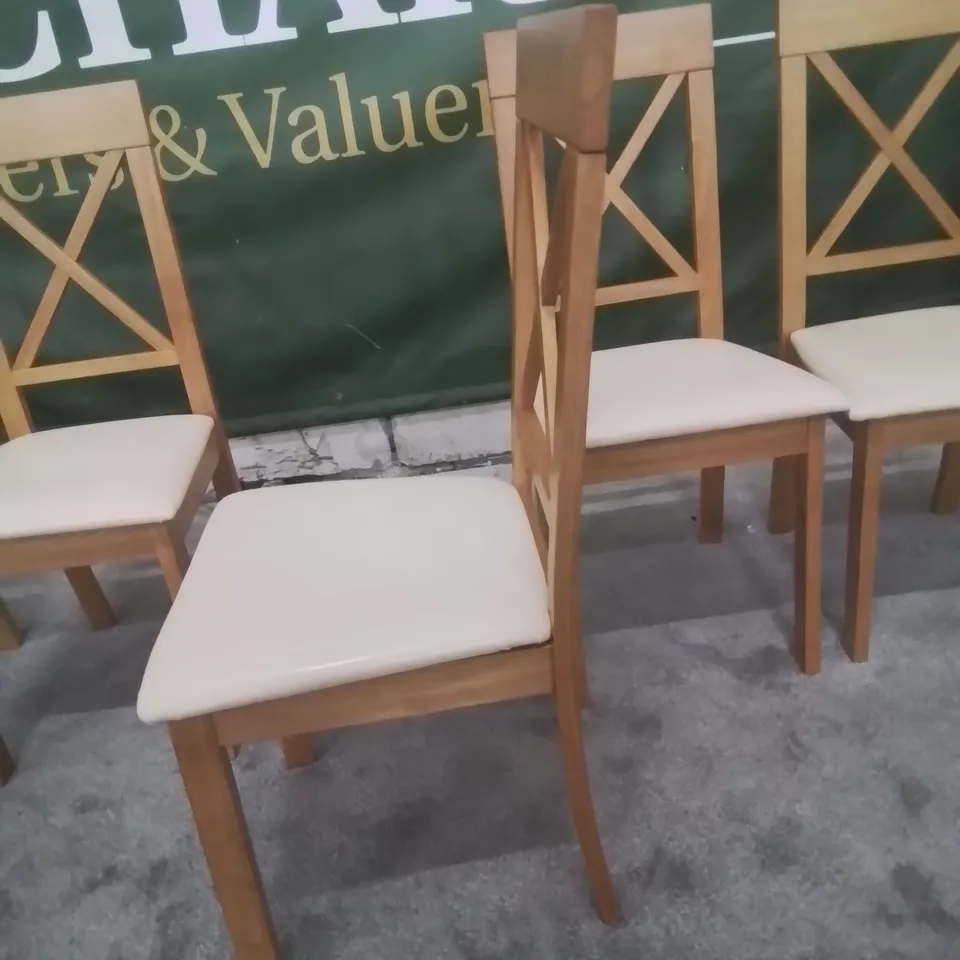 SET OF 6 KENDAL OAK DINING CHAIRS IVORY SEAT PADS