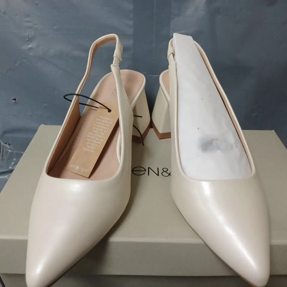 BOXED PAIR OF EVEN & ODD POINTED TOE HEELED SHOES IN BLACK - SIZE 37