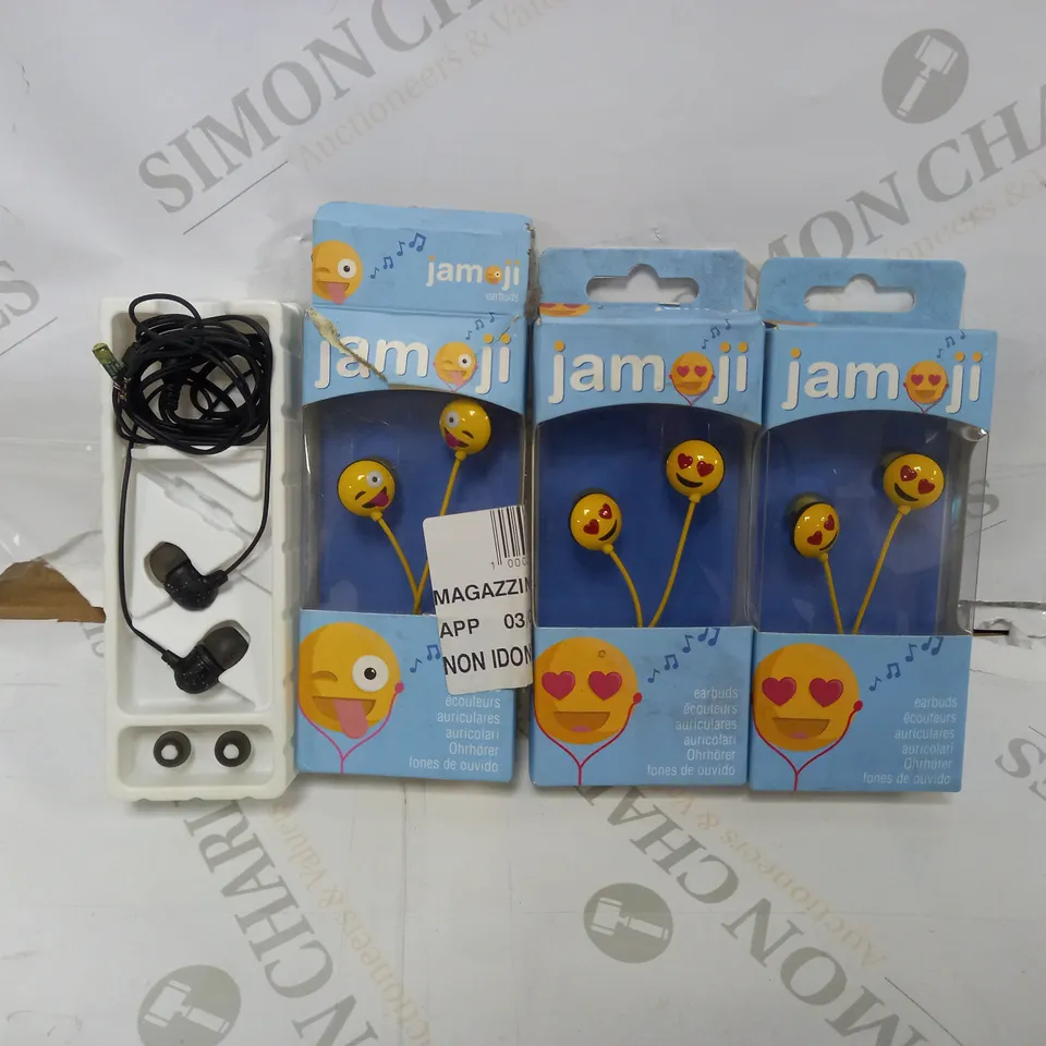 LOT OF 3 BOXED JAMOJI EARBUDS AND 1 PAIR OF HOUSE OF MARLEY 'LITTLE BIRD' EARBUDS