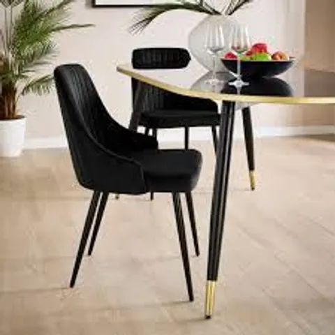 BOXED SET OF 2 SHEA DINING CHAIRS - BLACK WITH SILVER LEGS