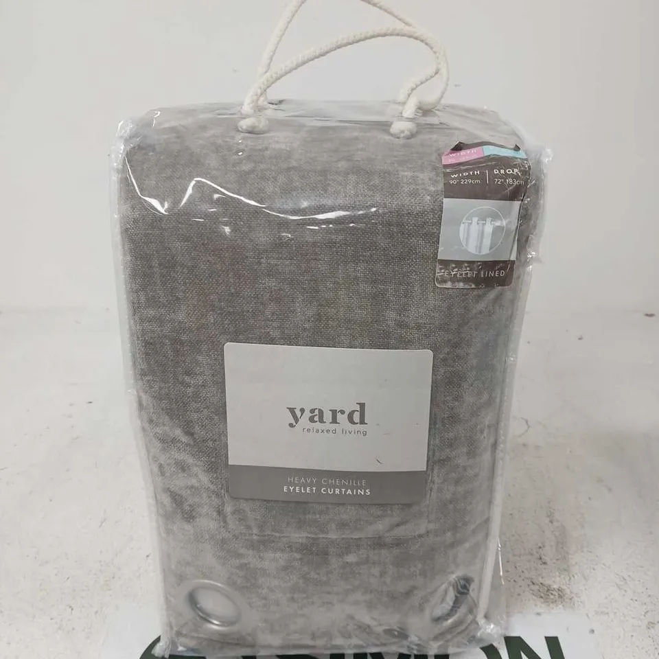 YARD RELAXED LIVING GREY HEAVY CHENILLE EYELET CURTAINS – 90IN W X 72IN L (229CM X 183CM)