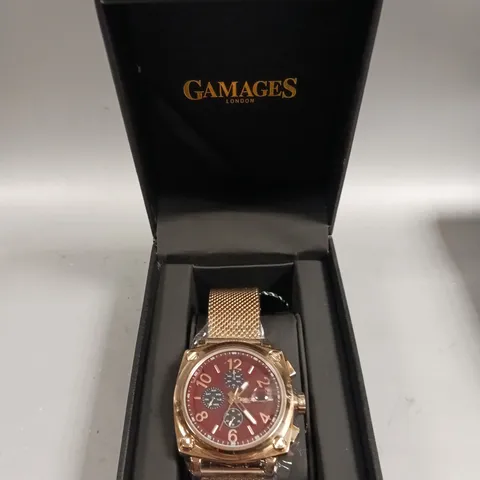 GAMAGES PERCEPTION ROSE RED DIAL WATCH