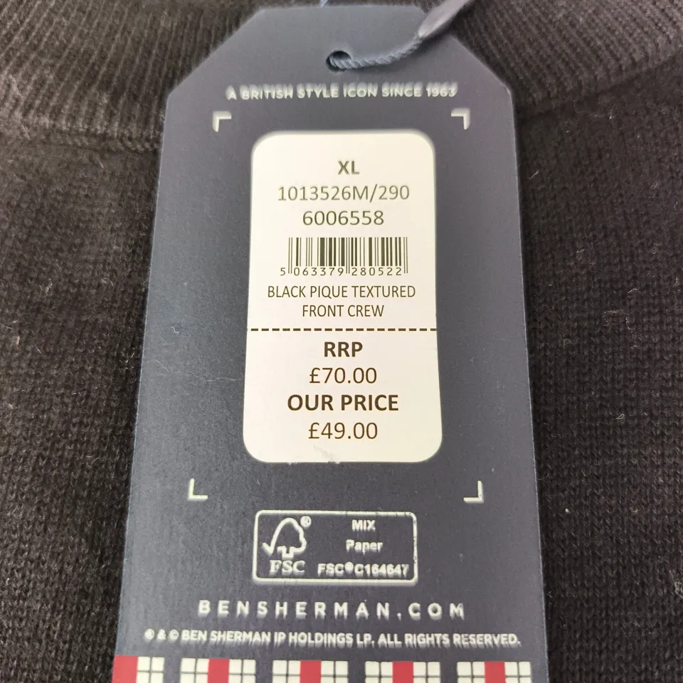 BEN SHERMAN MEN'S BLACK TEXTURED FRONT CREW KNIT – XL