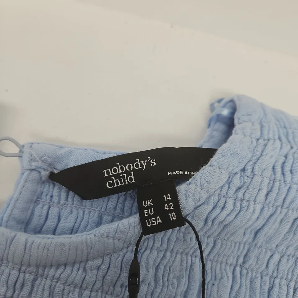 NOBODY'S CHILD LIGHT BLUE SMOCKED DRESS, UK 14 (EU 42, USA 10) –