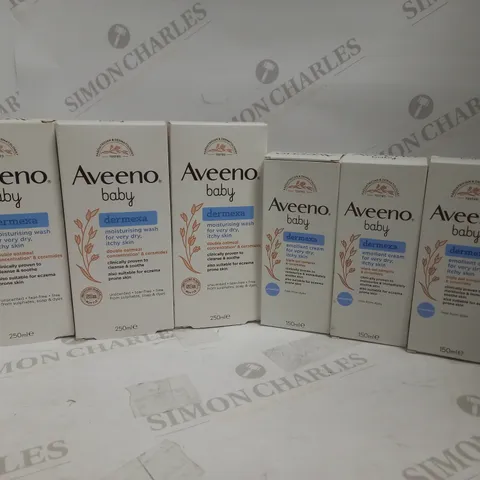 LOT OF 6 AVEENO DERMEXA MOISTURISING WASH + EMOLLIENT CREAM (3 X 250ML + 3 X 150ML)