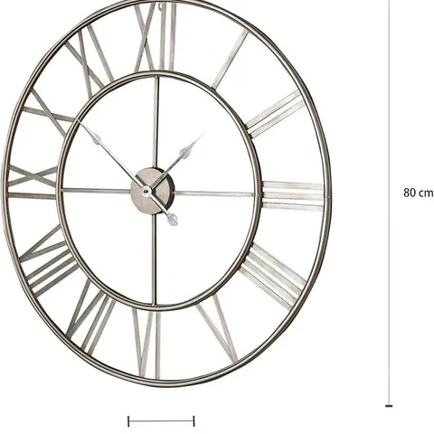 BOXED HOMESDIRECT365 SILVER METAL FRAME ROUND CLOCK | LARGE WALL CLOCK - 80 x 80cm