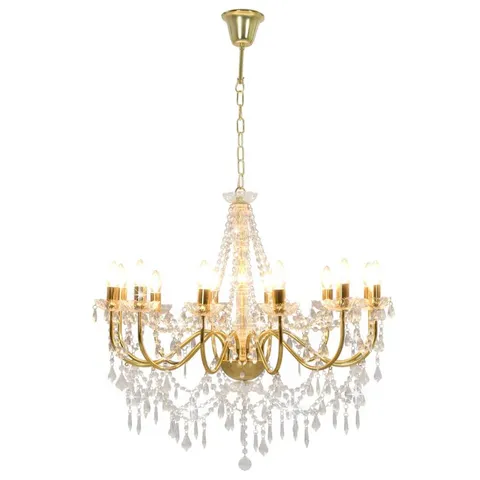 BOXED SHAH 12 - LIGHT CANDLE STYLE CHANDELIER - GOLD (1 BOX)
