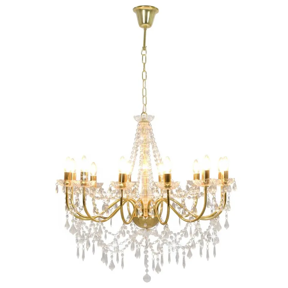 BOXED SHAH 12 - LIGHT CANDLE STYLE CHANDELIER - GOLD (1 BOX)